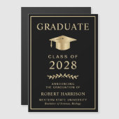 エレガント カレッジ ブラック ゴールド 卒業 マグネット招待状 (正面/裏面)
