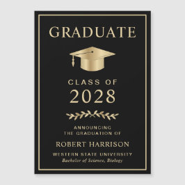 エレガント カレッジ ブラック ゴールド 卒業 マグネット招待状