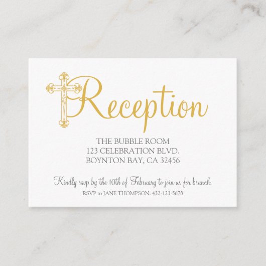 エレガント《キリスト教》洗礼式や命名式またはBAPTISM金ゴールド披露宴rsvp エンクロージャーカード (正面)