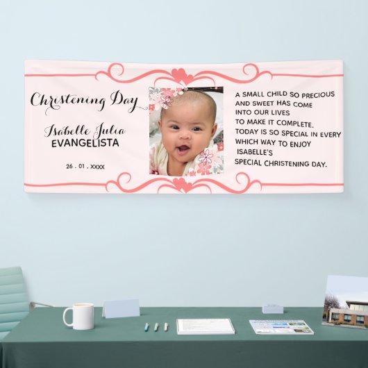 エレガント《キリスト教》洗礼式や命名式デイイベントピンクパーティー 横断幕 (トレードショー)