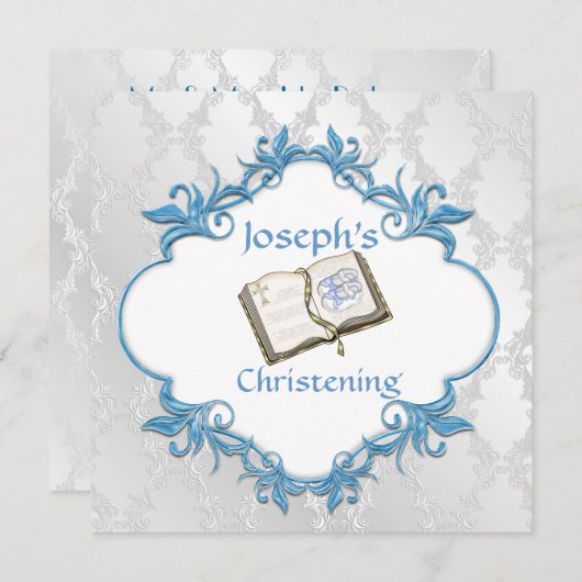 エレガント《キリスト教》洗礼式や命名式男の赤ちゃん招待状 招待状 (正面/裏面)