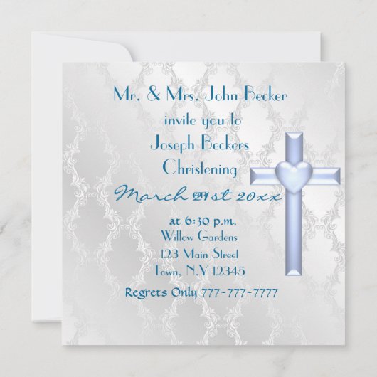 エレガント《キリスト教》洗礼式や命名式男の赤ちゃん招待状 招待状 (裏面)