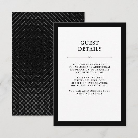 エレガント・クチュール | ブラック・アンド・ホワイトのゲスト詳細 エンクロージャーカード (正面/裏面)