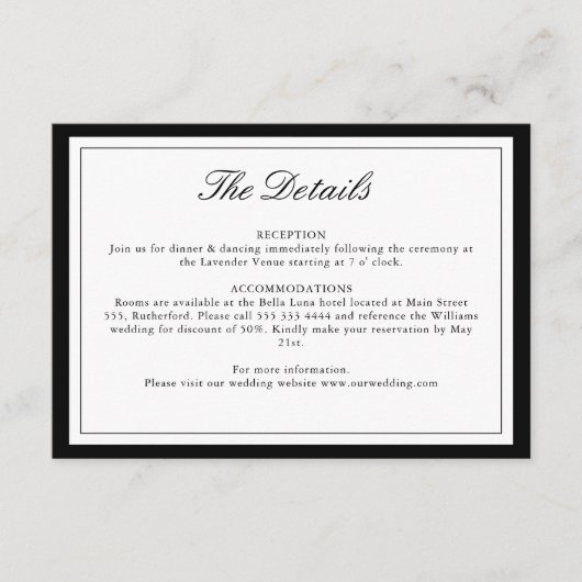 エレガント | クラシックモノグラ結婚ム詳細カード エンクロージャーカード (正面)