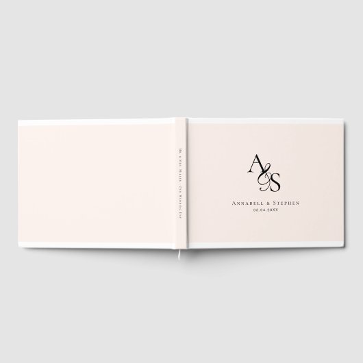 エレガント,クラシック赤面,モノグラム,ベージュ結婚ス ゲストブック (全面)