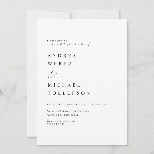 エレガント クラシック ウェディング ブラック ホワイト シンプル モダン 招待状 (正面)