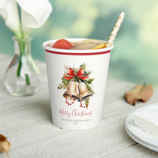 エレガント クラシック クリスマス ペーパー カップ | ゴールド＆レッド 紙コップ (インサイチュ)