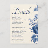 エレガント クラシック クリーム & フレンチ ブルー 花柄 ウェディング エンクロージャーカード (正面)