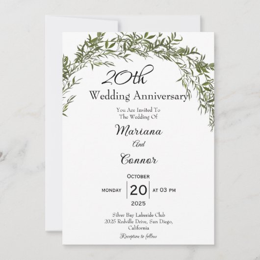 エレガント・クラシック・グリーンベリー結婚記念日 招待状 (正面)