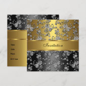 エレガント クラシック ゴールド エンボス フラワー 2 招待状 (正面/裏面)