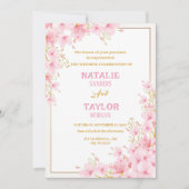 エレガント クラシック ピンク 桜 花 モチーフ ウェディング 招待状 (正面)