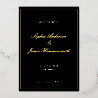 エレガント クラシック フォーマル ブラック フレーム スクリプト ウェディング 箔招待状