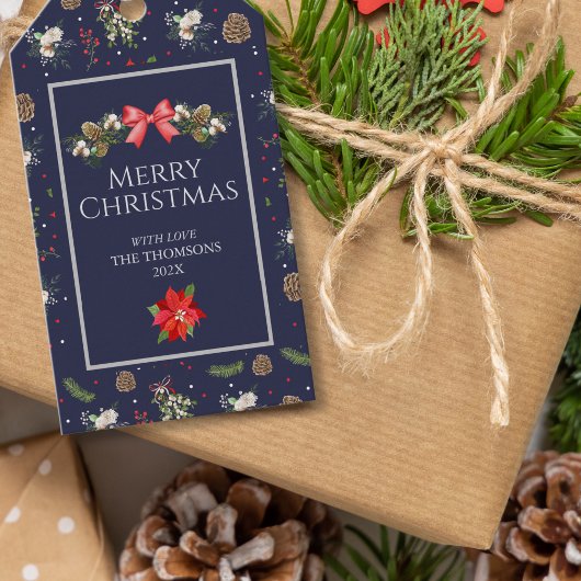 エレガント クラシック フローラル ベリー メリークリスマス ギフトタグ