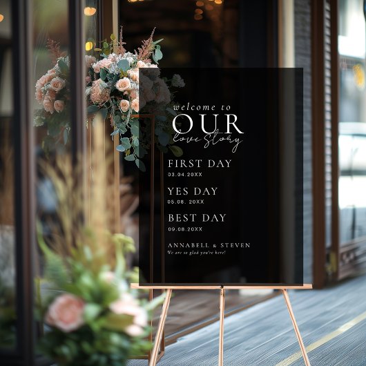 エレガント、クラシック、ブラック、WELCOME TO OUR LOVE STORY アクリルサイン