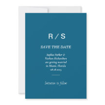 エレガント クラシック ブルー モノグラム Save The Date カード