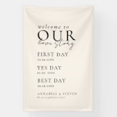 エレガント クラシック ベージュ  私たちのラブストーリーへようこそ 横断幕 (縦)