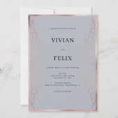 エレガント クラシック マット ローズ ゴールド リーフ ウェディング 招待状 (正面)