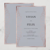 エレガント クラシック マット ローズ ゴールド リーフ ウェディング 招待状 (正面/裏面)