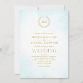 エレガント クラシック ミニマリスト モノグラム ターコイズ 招待状 (正面)