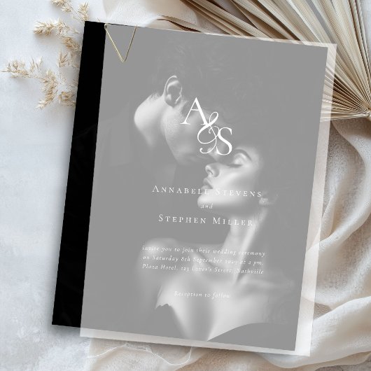 エレガント,クラシック，モノグラム結婚, s ベラム紙招待状