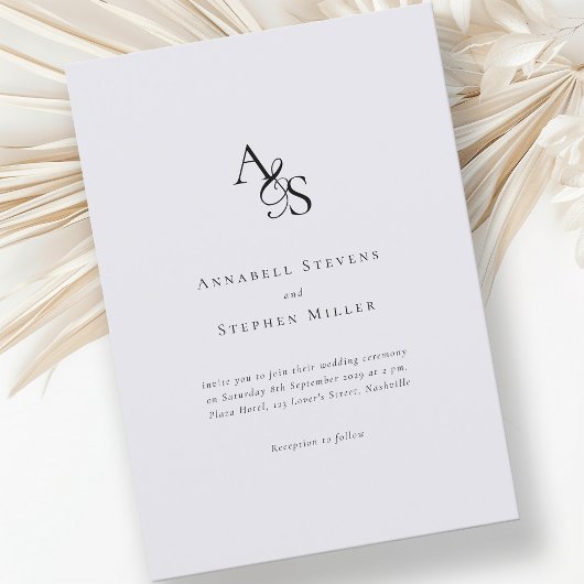 エレガント,クラシック，モノグラム，グレイ結婚, s 招待状