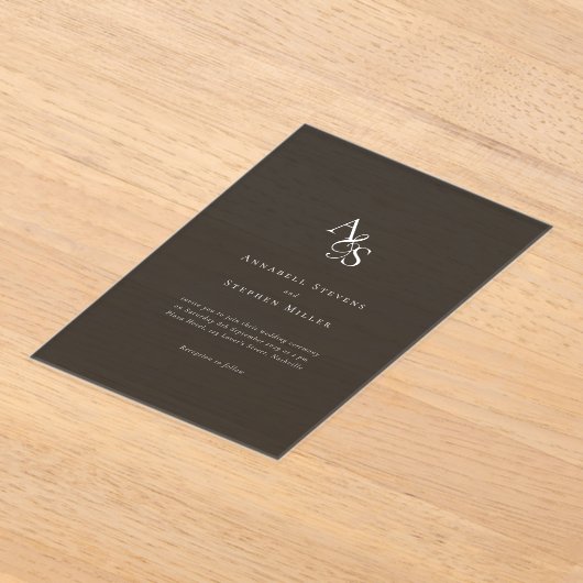 エレガント,クラシック,モノグラム,ダークグレイ結婚ズ アクリル招待状 (レイダウン)