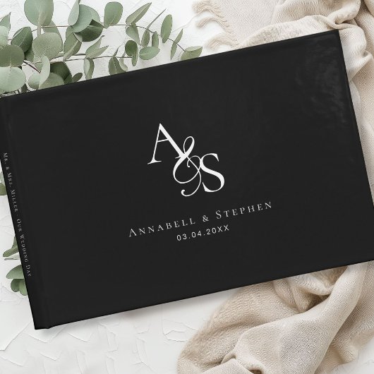 エレガント,クラシック,モノグラム,ブラック,結婚s ゲストブック