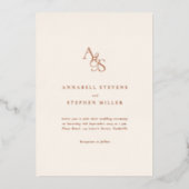 エレガント,クラシック，モノグラム，ベージュ，ホイル結婚, s 箔招待状 (正面)
