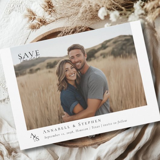 エレガント クラシック モノグラム ホワイト ウェディング フォト１ セーブザデート