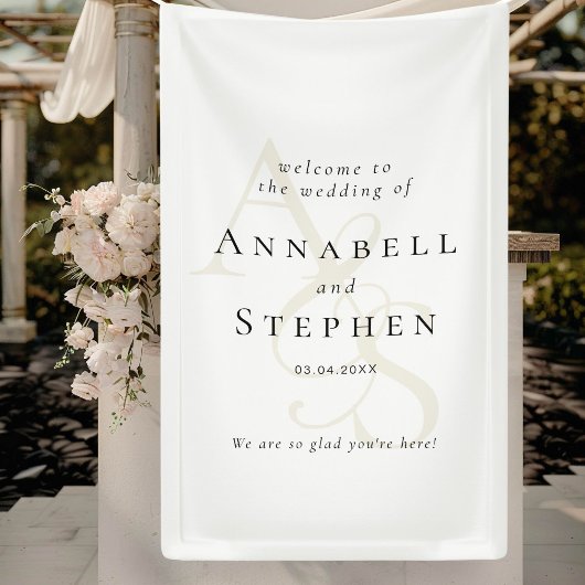 エレガント,クラシック，モノグラム，ホワ結婚イ 横断幕