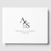 エレガント,クラシック，モノグラム，白結婚, s ゲストブック (正面)