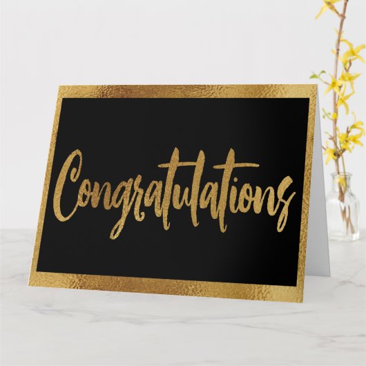 エレガント クラッシィ ブラック & フェイクゴールド おめでとうございます カード (黄色い花)