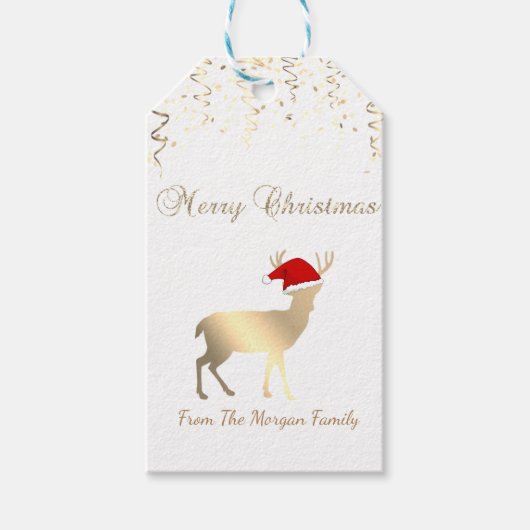 エレガント,クリスマスのトナカイ,紙吹雪 ギフトタグ (正面)