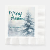 エレガント クリスマス 冬の松の木の森 ホル 縁ありランチョンナプキン (正面)