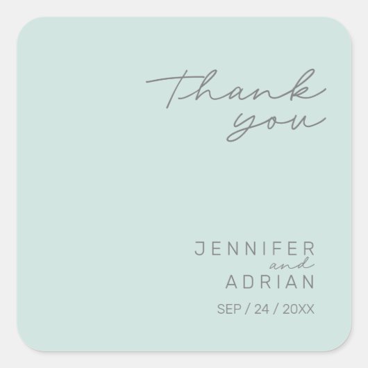 エレガント クール ミント ミニマル サンクス ウェディング スクエアシール (正面)