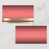 エレガント，グラマラス，シック，ストライプ，コーラルレッド 名刺 (正面/裏面)
