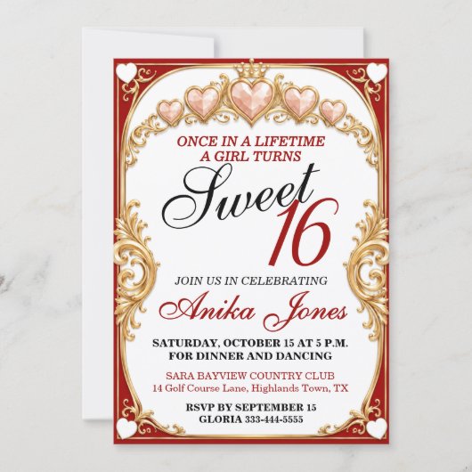 エレガント・グラマラス Sweet 16 バースデー 招待状 (正面)