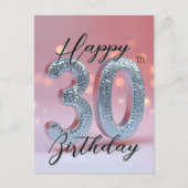 エレガント グラムチック ピンクとスパークリング シルバー サーティース ポストカード (正面)
