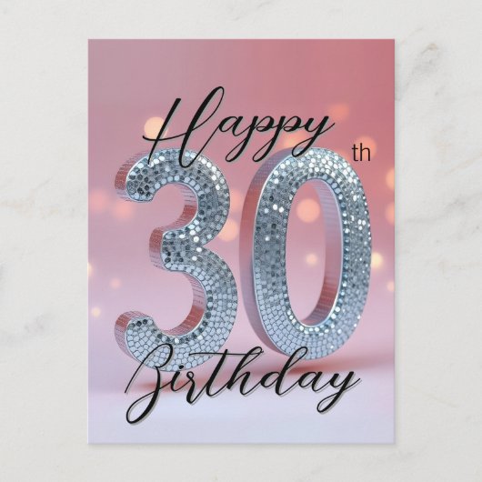 エレガント グラムチック ピンクとスパークリング シルバー サーティース ポストカード (正面)