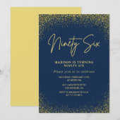 エレガント グラム ネイビー ゴールド グリッター 96歳の誕生日 招待状 (正面/裏面)