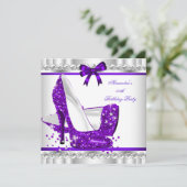エレガント グリッター パープル グラマラス ハイ ヒール シルバー 3c 招待状 (スタンド正面)