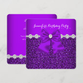 エレガント グリッター パープル ダイヤモンド 誕生日 3 招待状 (正面/裏面)