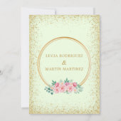 エレガント グリッター フローラル ゴールド グリーン ヌエストラ ボダ 招待状 (裏面)