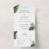 エレガント,グリーンパーム,金ゴールド(模造) 縁ど オールインワン招待状 (内側)