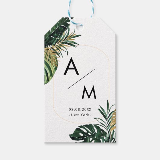 エレガント，グリーンパーム，金ゴールド（模造） 縁ど ギフトタグ (正面)