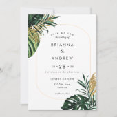 エレガント，グリーンパーム，金ゴールド（模造） 縁ど 招待状 (正面)