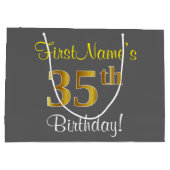 エレガント，グレイ，フェイク金ゴールド35番目の誕生日+名前 ラージペーパーバッグ (裏面)