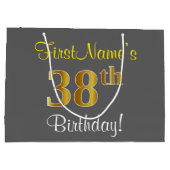 エレガント，グレイ，フェイク金ゴールド38番目の誕生日+名前 ラージペーパーバッグ (裏面)