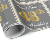 エレガント,グレイ,フェイク金ゴールド48番目の誕生日+名前 ラッピングペーパー (ロールコーナー)