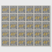 エレガント，グレイ，フェイク金ゴールド49番目の誕生日+名前 ラッピングペーパー (フラット)